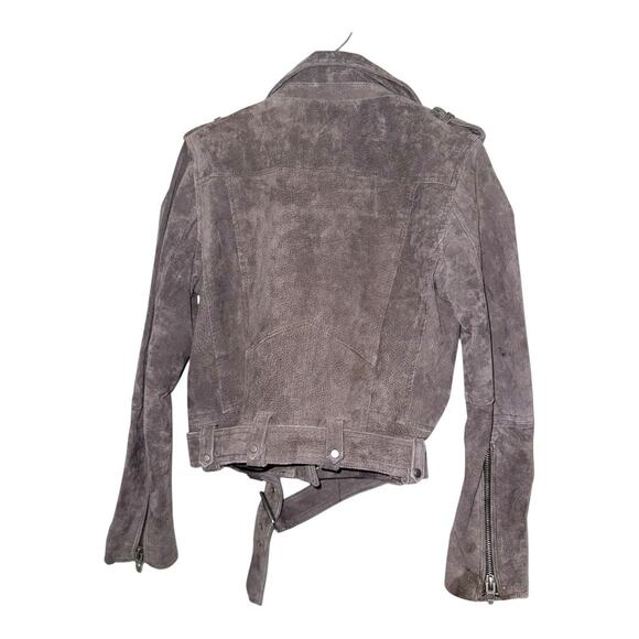 BLANKNYC Suede Moto Jacket French Grey Small Asymmetrical Zip Belted Hem Leather - Picture 5 of 8